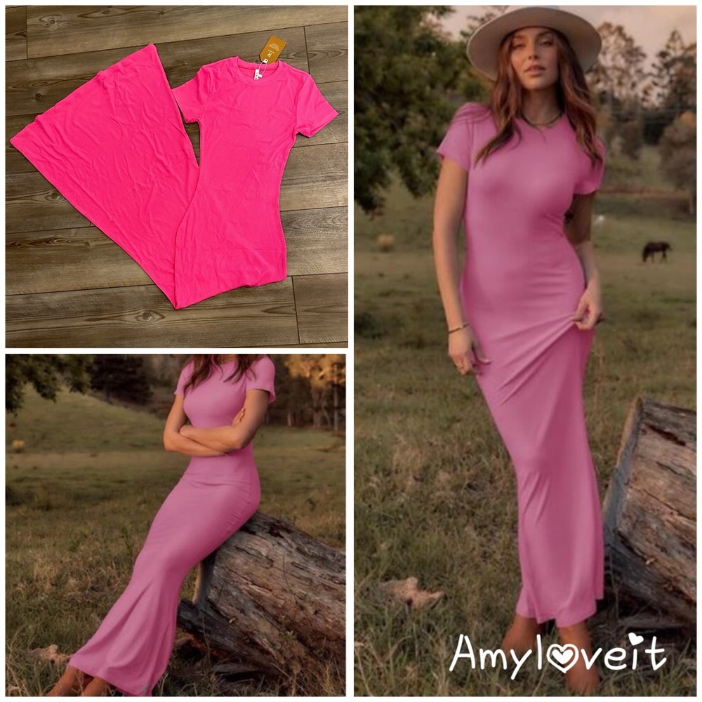 Reoria Crew Neck Bodycon Maxi Dresses #55